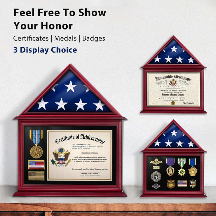 Mahogany Solid Wood Flag Certificate Display Case Box