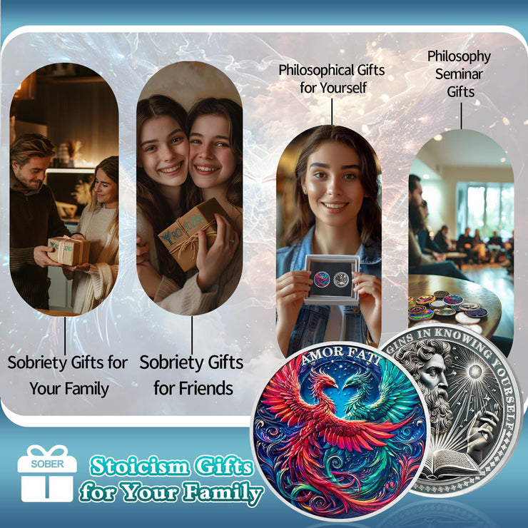 Red and Green Phoenix Momento Mori Stoic Coins Stoicism Coin