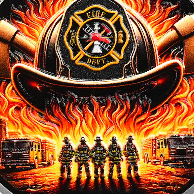 Firefighter Helmet and Double Axe Knight Challenge Coin