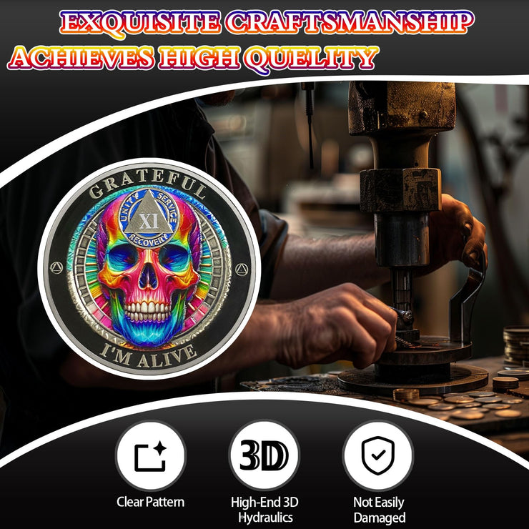 Personalized Rainbow Skull Sobriety Coin