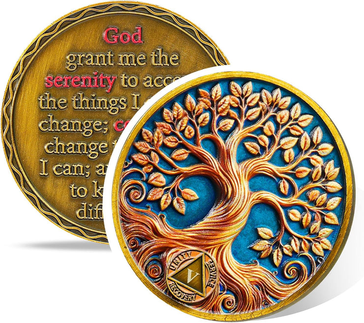 Personalized Recovery & Growth Tree of Life Sobriety Coin