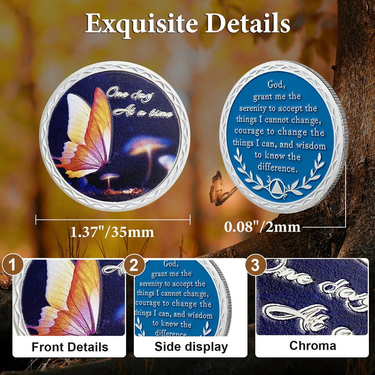 Butterfly Serenity Prayer Chips Addiction Sobriety Coin