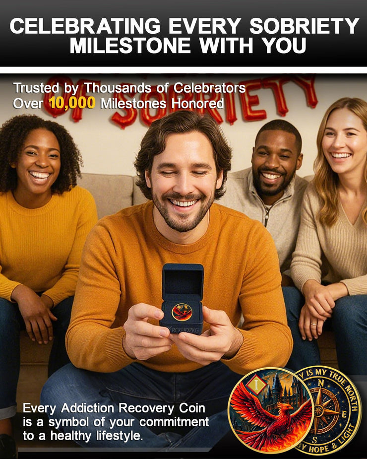 Personalized Rising Phoenix Compass to Guide The Way Sobriety Coin