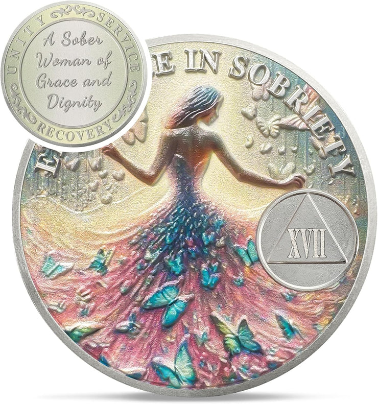 Personalized Celebrate Narcotics Alcoholics Sister Power Addiction Artsy Grace Women Sobriety Coin