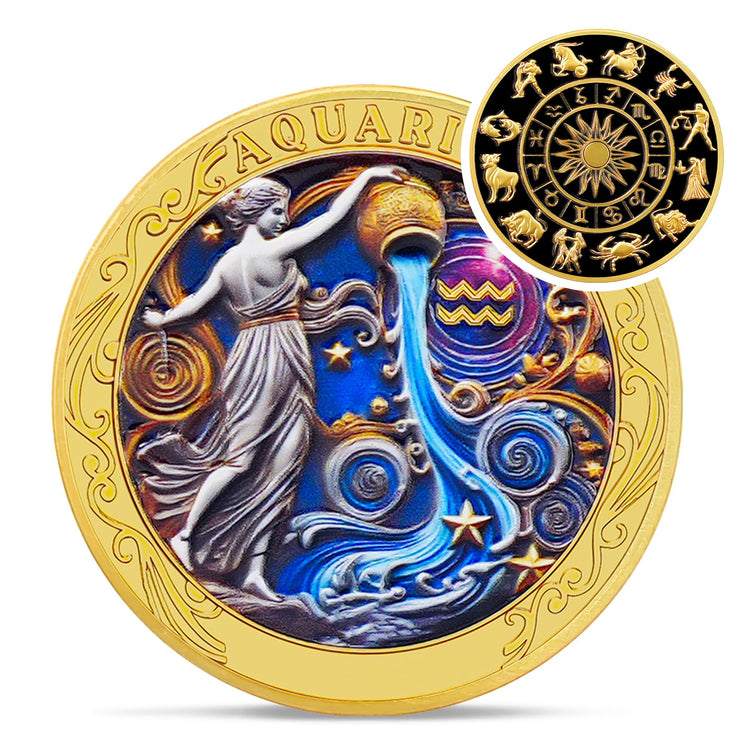 Aquarius 12 Zodiac Protective Talisman Challenge Coin