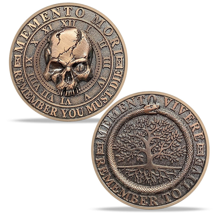 Tree of Life Skull Tempus Fugit Stoic Reminder Memento Mori Vivere Coin