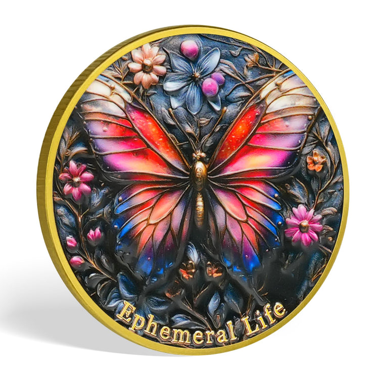 Remember Death with Flowers and Butterfly Memento Mori Skull Coin