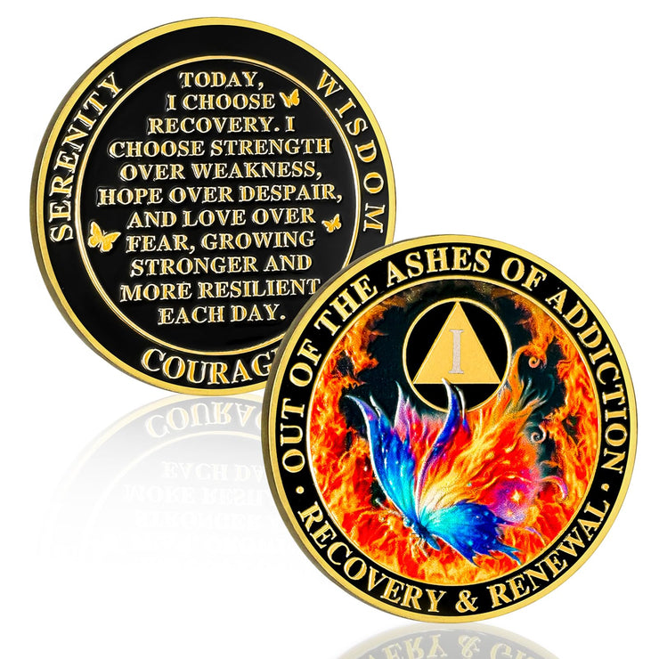 Personalized Butterfly in The Fire Sobriety Coin