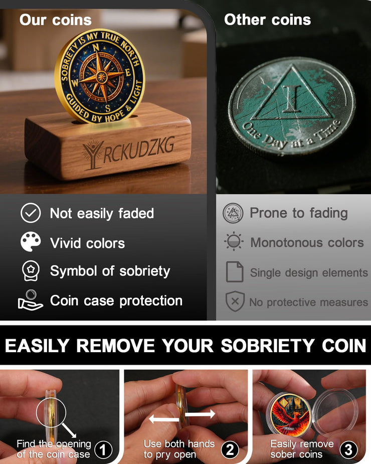 Personalized Rising Phoenix Compass to Guide The Way Sobriety Coin