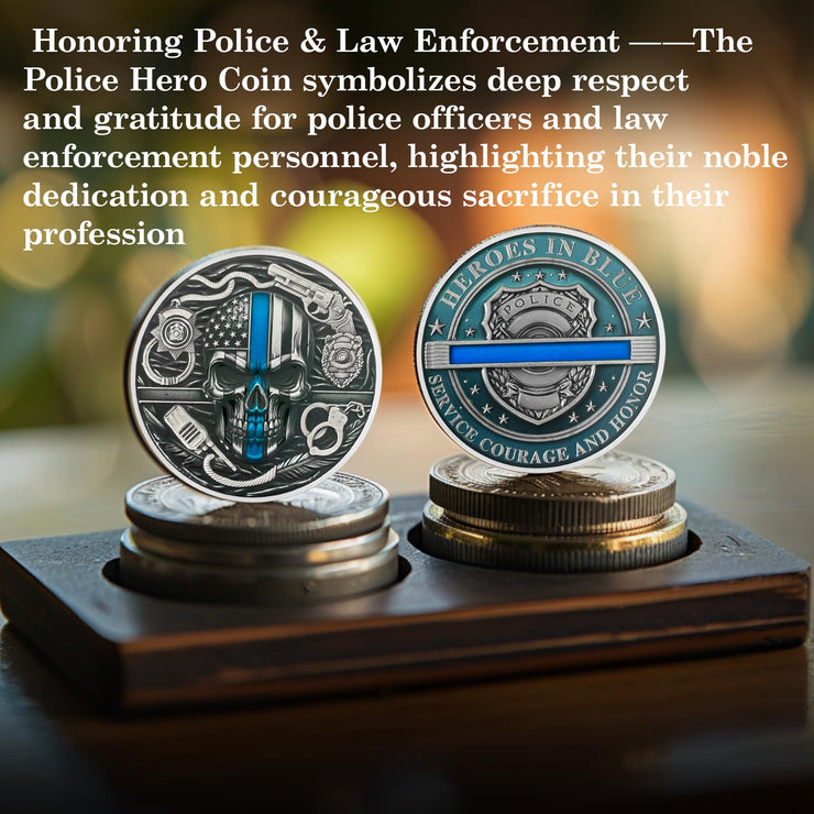 Thin Blue Line Skull Police Officers Prayer Coin