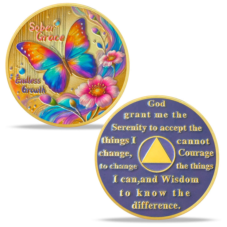 Butterfly Blossom Sobriety Coin
