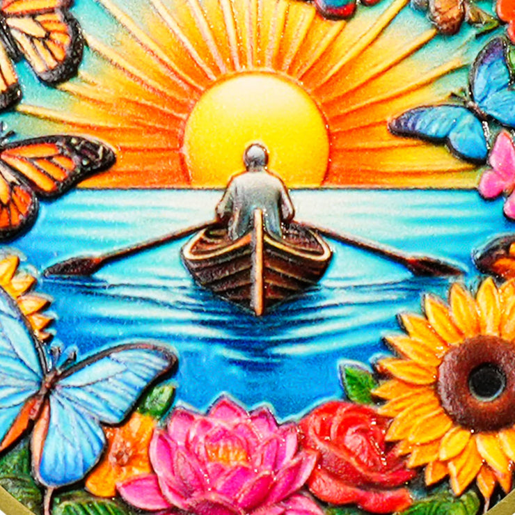 Flower Butterfly and Rising Sun Sobriety Coin