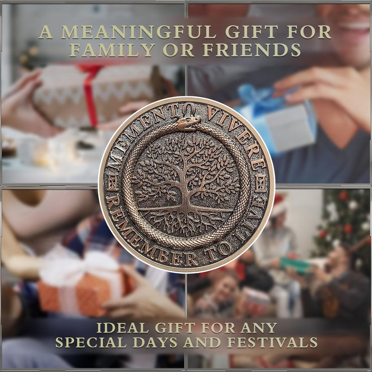 Tree of Life Skull Tempus Fugit Stoic Reminder Memento Mori Vivere Coin