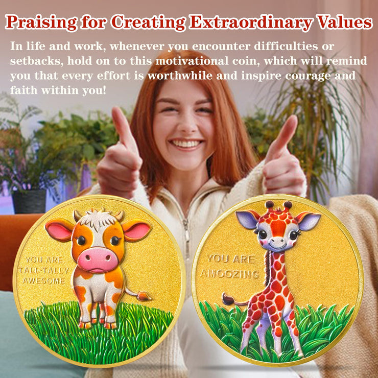 Cute Giraffe and Cow Design Motivational Coins