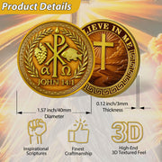 Chi Rho Christian Challenge Coin with John 14:1 Scripture