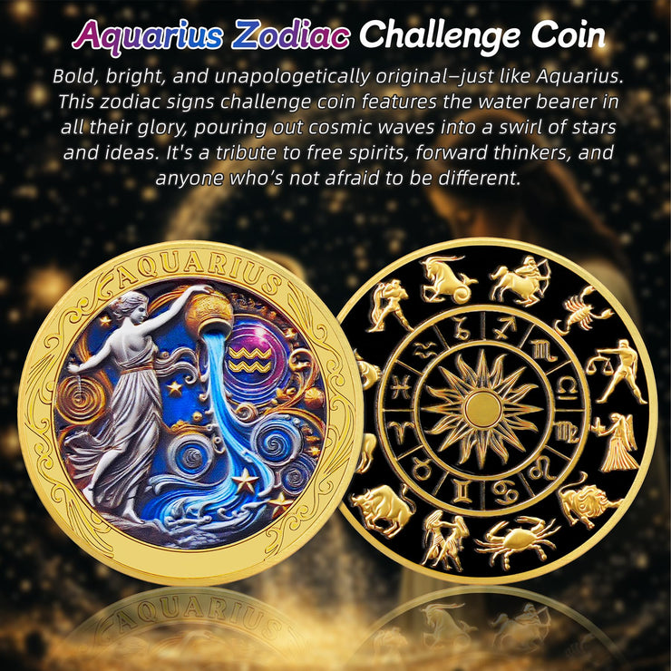 Aquarius 12 Zodiac Protective Talisman Challenge Coin