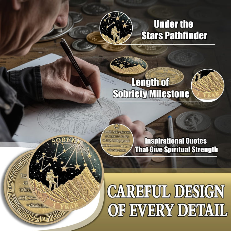 Under The Stars Pathfinder Explore Hope 1-10 Year Sobriety Coin
