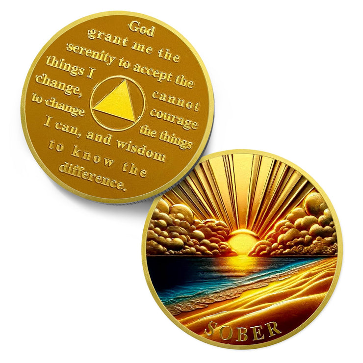 Recovery Sunrise Addiction Reborn from Dark Sobriety Coin