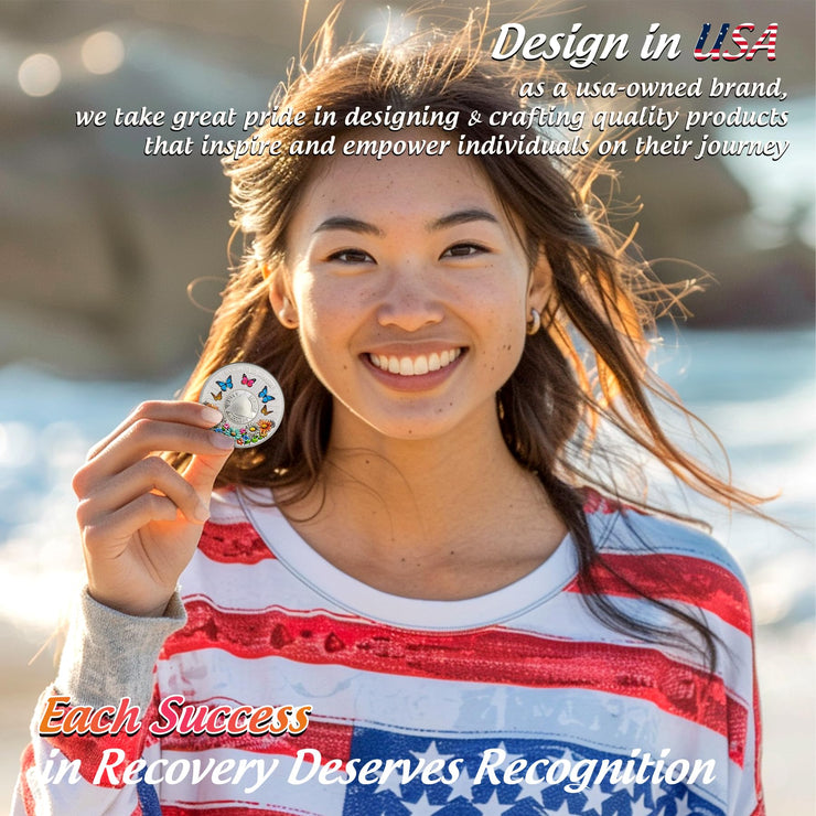 Personalized Recovery Colorful Sunflower Sobriety Coin