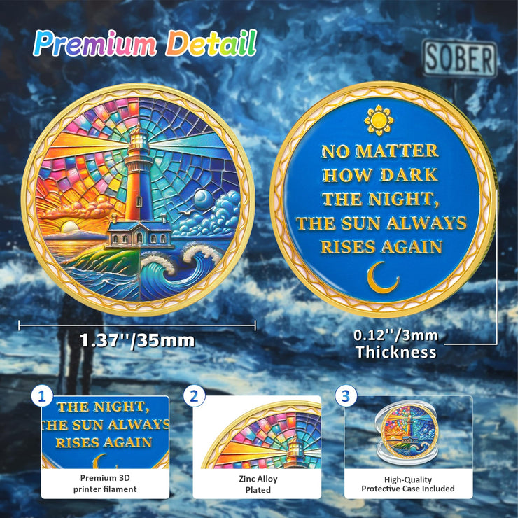 Sun and Moon Lighthouse Recovery Addiction Sobriety Coin