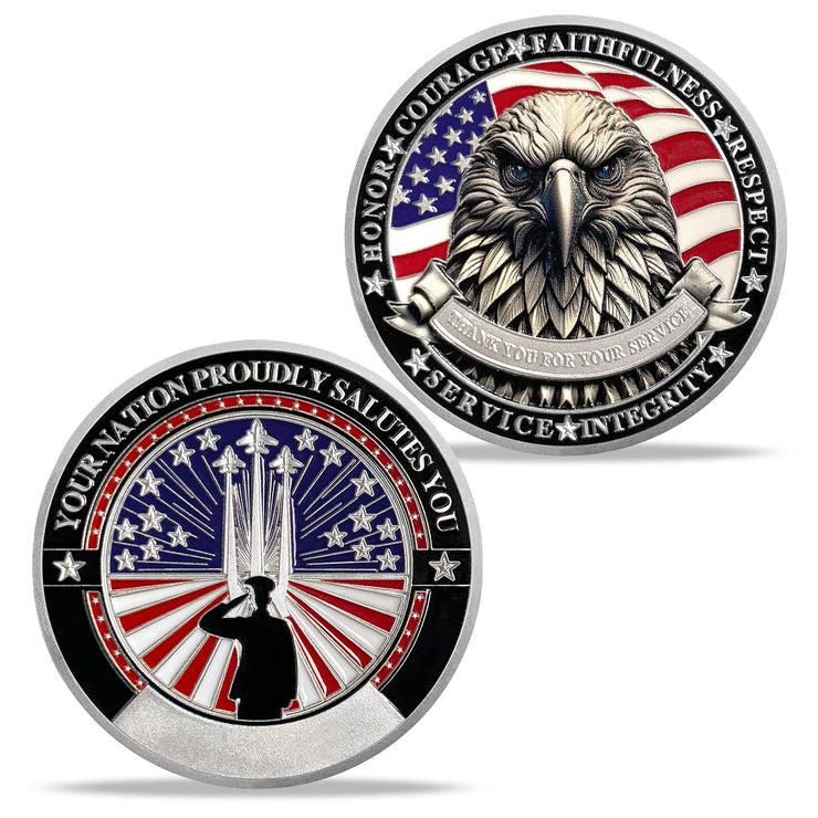 Saluting Soldier Eagle Emblem Patriotic Veteran Military Challenge Coin