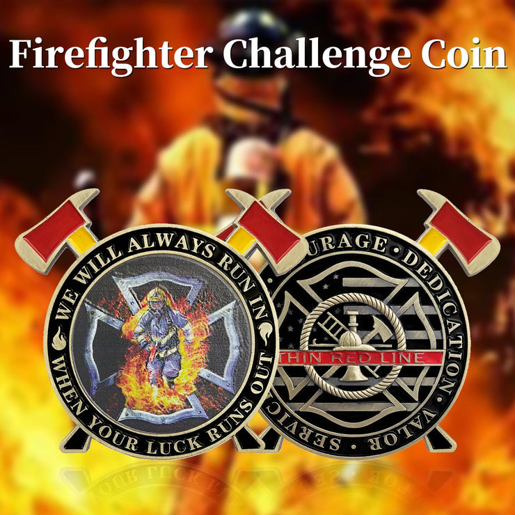 Thin Red Line Maltese Cross Firefighting Axes Rescue Fireman Coin