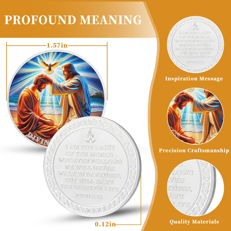 Divine Light Religious Coin Jesus Blessing Faithful with Dove & Light Symbo