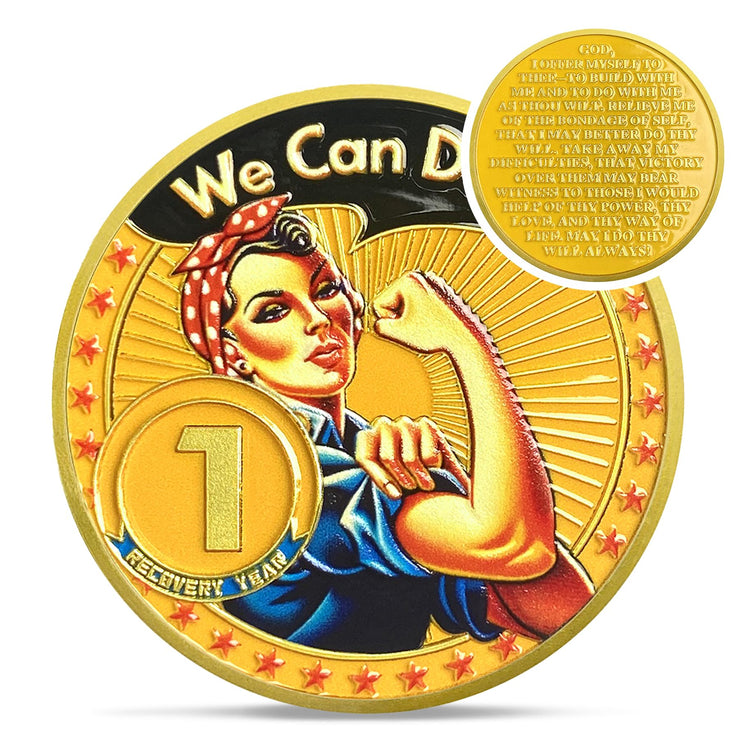 Rosie The Riveter 1-3 Year Sobriety Coin