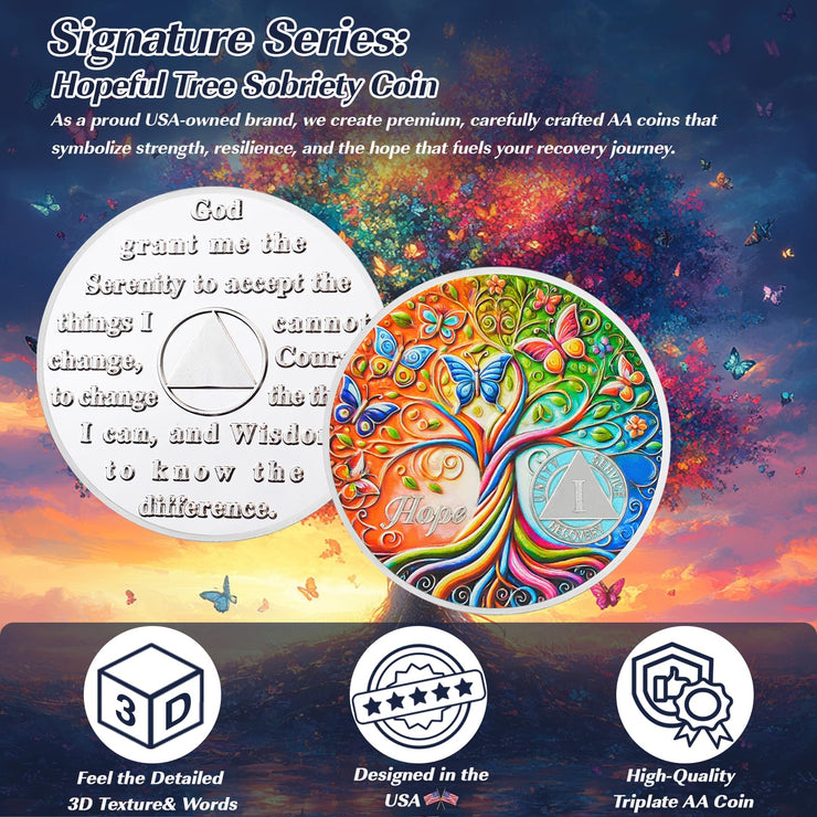 Personalized Tree of Life Golden Hope Sobriety Coin
