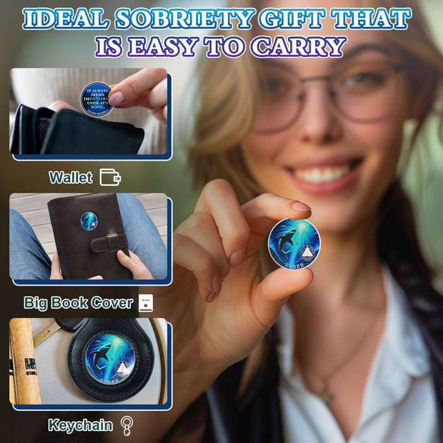 Personalized Mighty Shark  Swim to The Light  Sobriety Coin