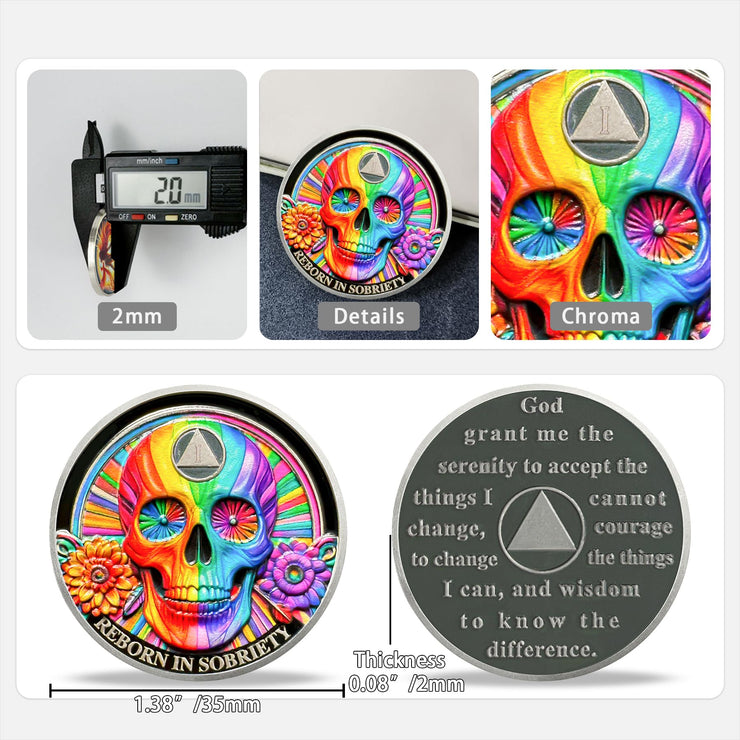 Personalized Double Flower Black Butterfly Sobriety Coin