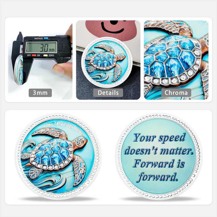 Inspirational Sobriety Coin with 3D Turtle
