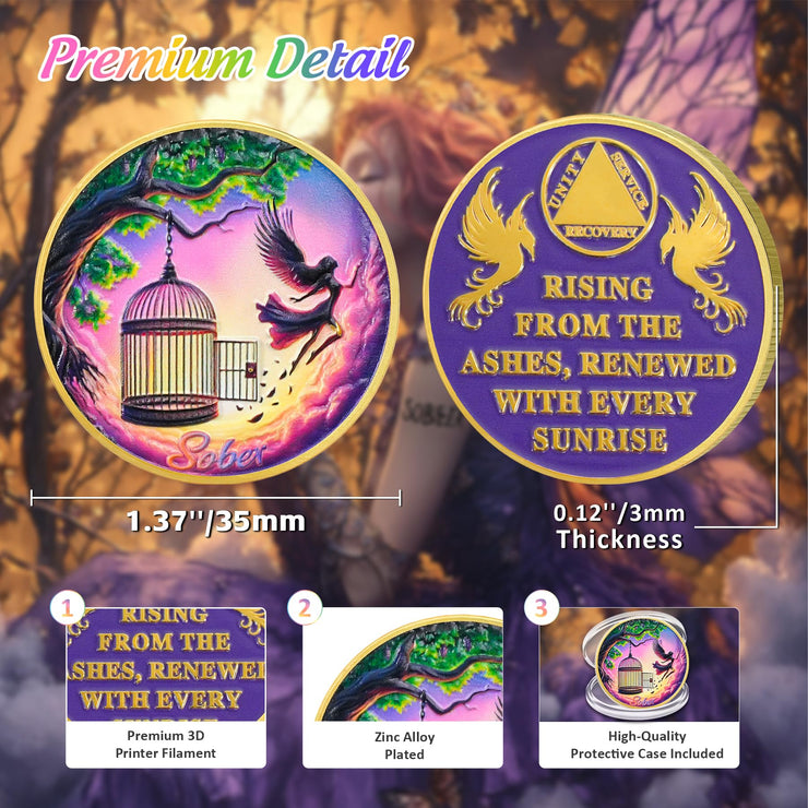 Break Free Rising from The Ashes Phoenix Original Sobriety Coin