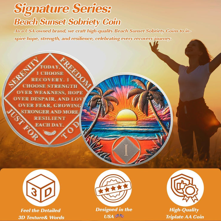 Personalized Beach Sunset Sobriety Coin