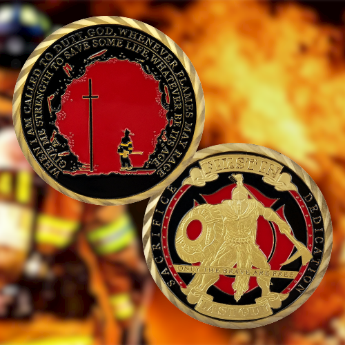 Firefighter Challenge Coin First In Last Out Spartan Warrior