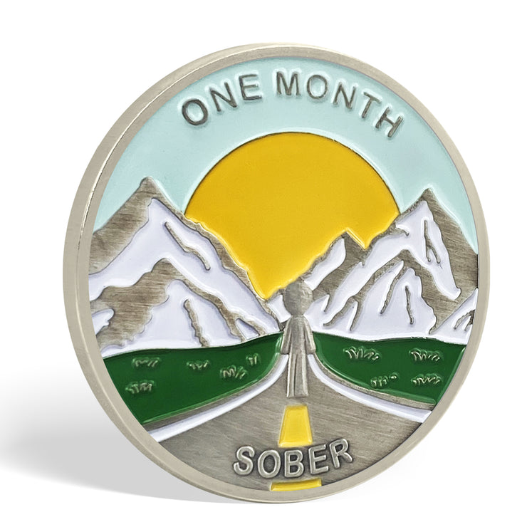 1 Month 1 Year Mountains and Highways Commemorative Gift Sobriety Coin