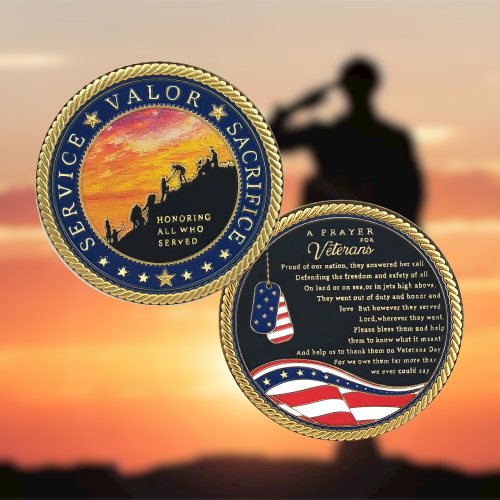 A Prayer for Veterans Challenge Coin Honoring All Who Served Medallion Gift-AtSKnSK