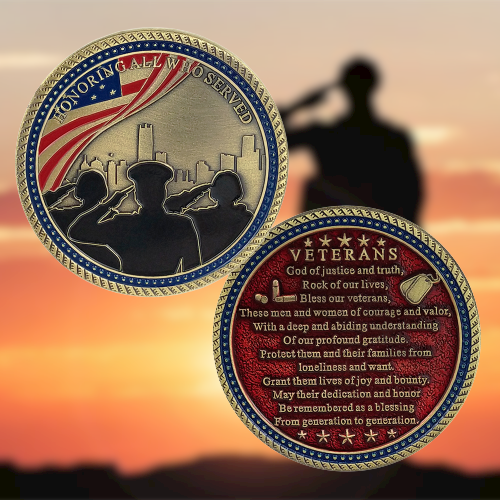 Military Veterans Salute Challenge Coin Prayer Medallion Honorable Hero Collectible-AtSKnSK