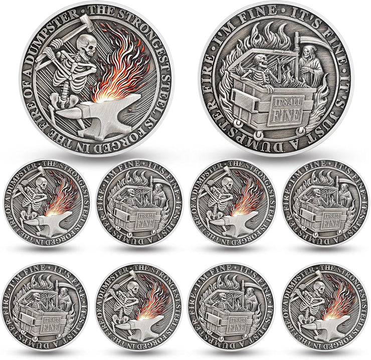 The Strongest Steel Skull Dumpster Fire Challenge Coin