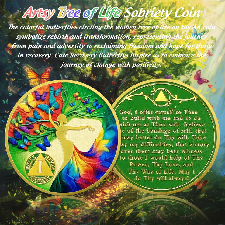 Personalized Artsy Recovery Women Tree of Life Sobriety Coin