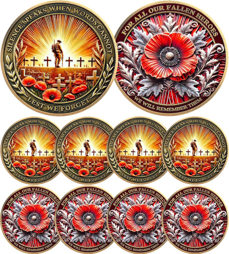 Memorial Honoring Fallen Heroes with Poppy and Cross Veterans Challenge Coin