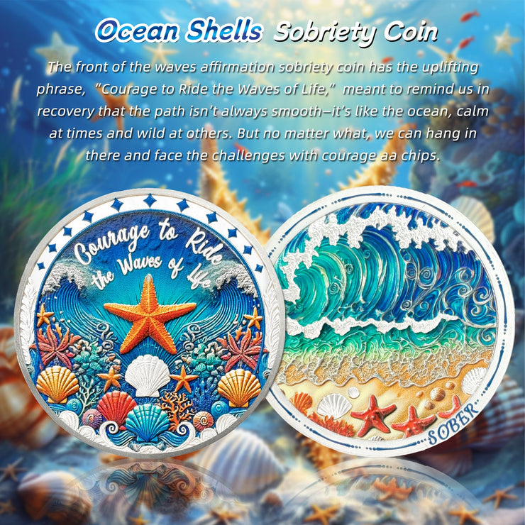 Unique Addiction Recovery Ocean Shells Sobriety Coin