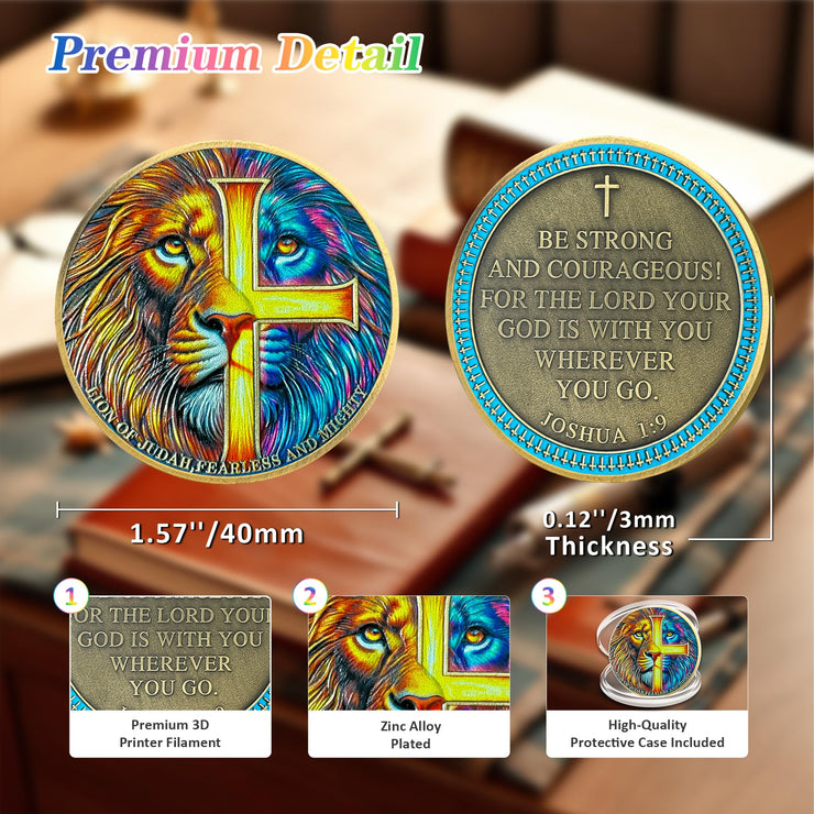 Lion of Judah Rare Joshua 1:9 Religious Jesus Christian Challenge Coin
