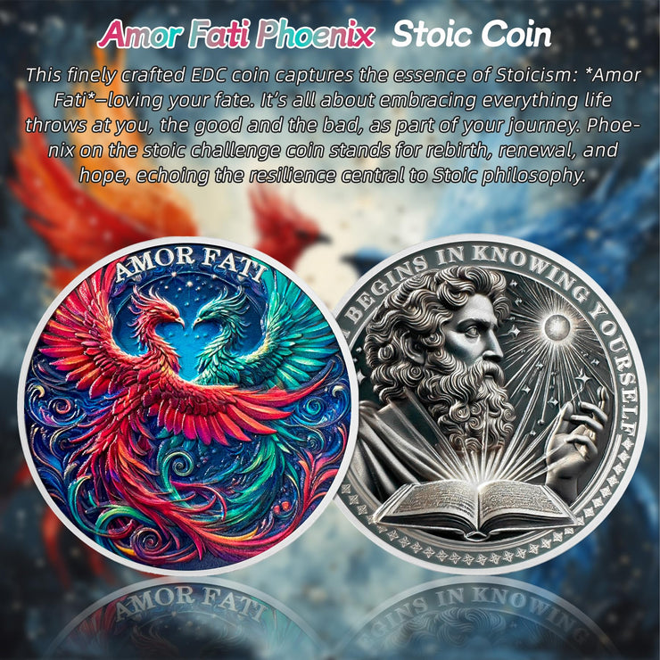 Amor Fati Phoenix Stoic Marcus Aurelius Roman Cardinal Virtues Memento Mori Challenge Coin