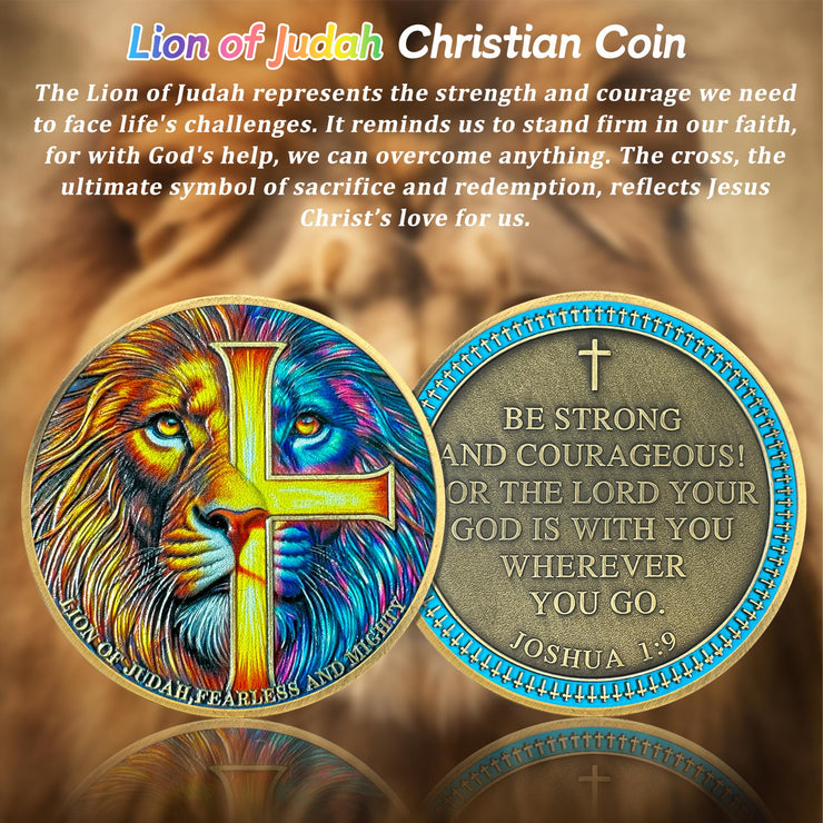 Lion of Judah Rare Joshua 1:9 Religious Jesus Christian Challenge Coin