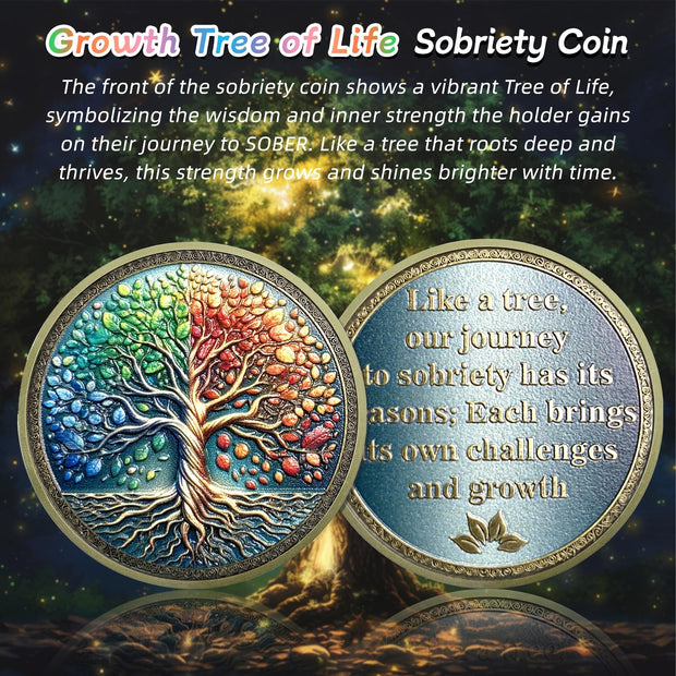 Affirmation Tree of Life Copper Four Season Sobriety Coin