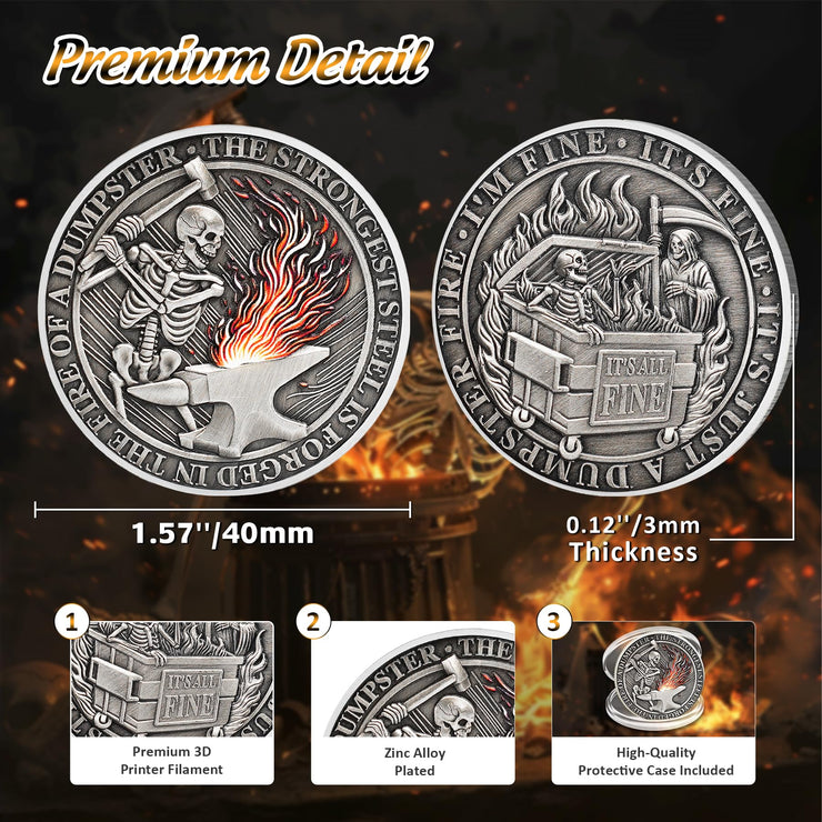 The Strongest Steel Skull Dumpster Fire Challenge Coin