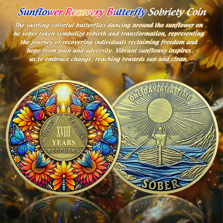 Delicate Sunflower Recovery 18 Year Sobriety Coin