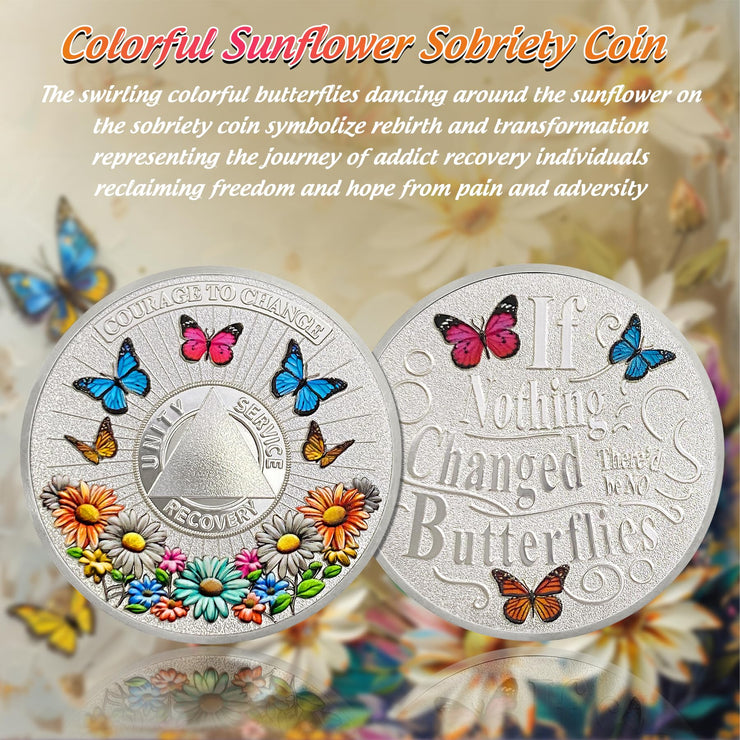 Personalized Recovery Colorful Sunflower Sobriety Coin