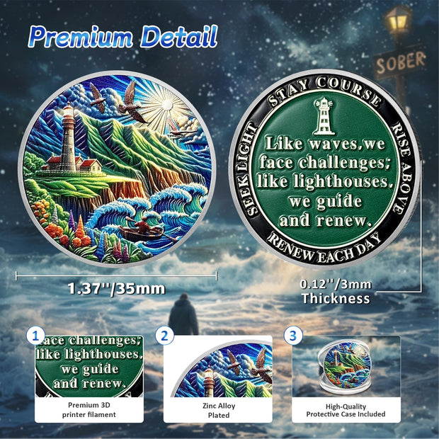 Lighthouse Wave Sobriety Coin